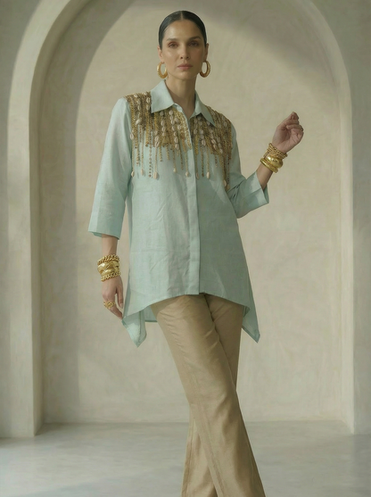 Keya Blue Embroidered Shirt