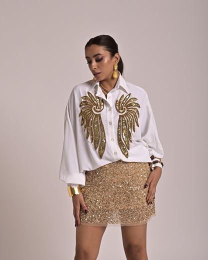 Wings White Embroidered Shirt