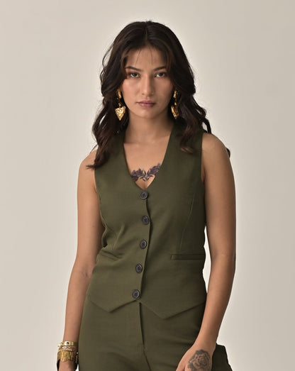 Abby Olive Green Waistcoat