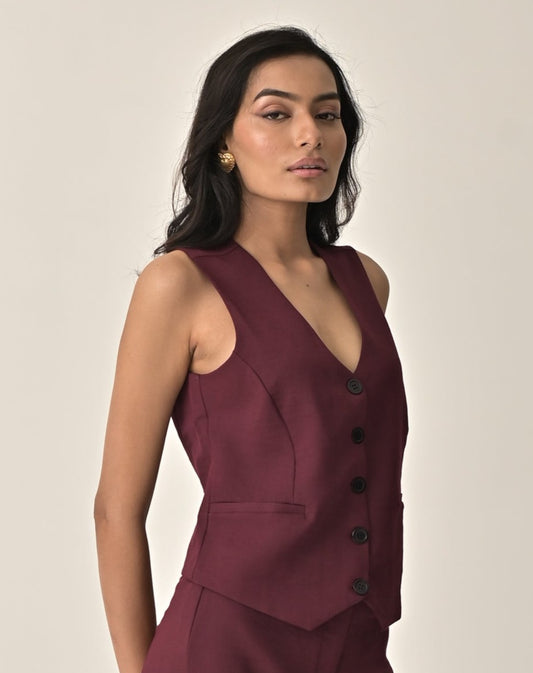 Abby Burgundy Waistcoat