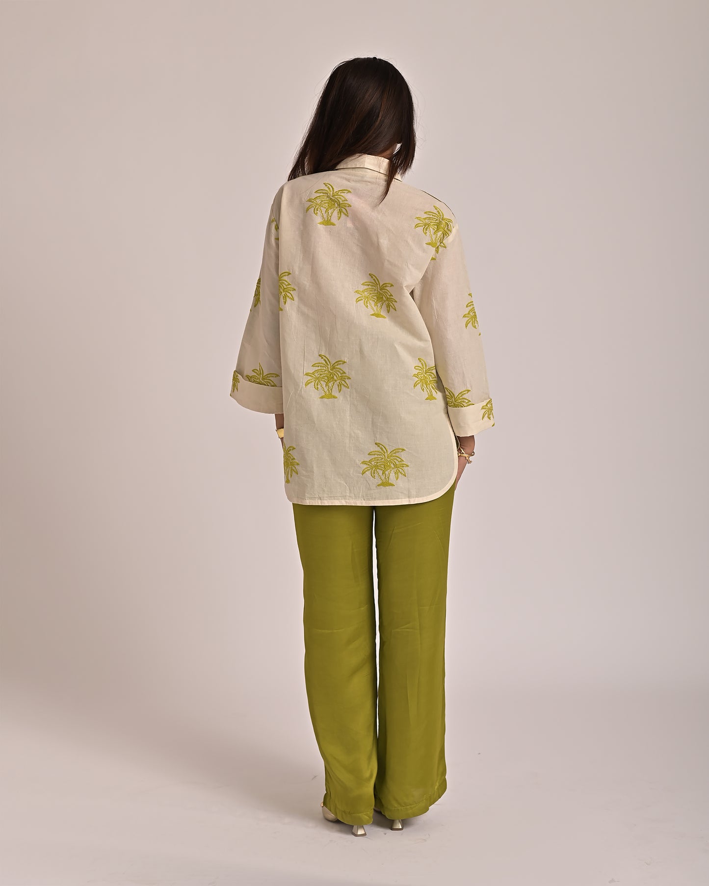 Palm Oversized Shirt - Green Embroidery