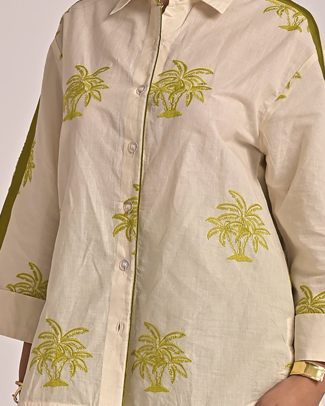 Palm Oversized Shirt - Green Embroidery