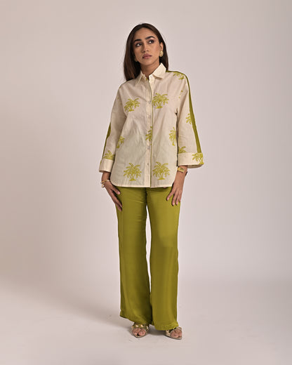 Palm Oversized Shirt - Green Embroidery