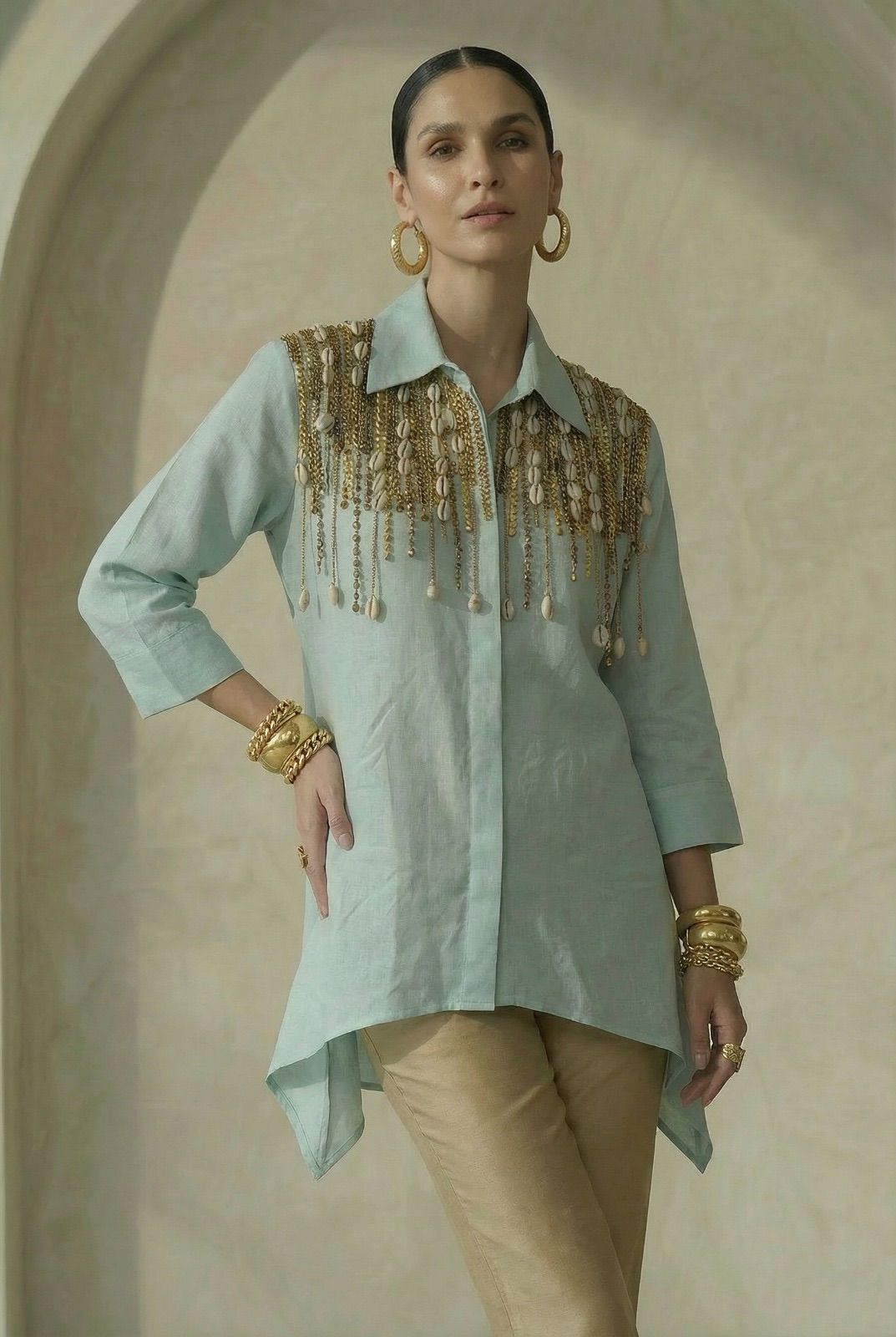 Keya Blue Embroidered Shirt