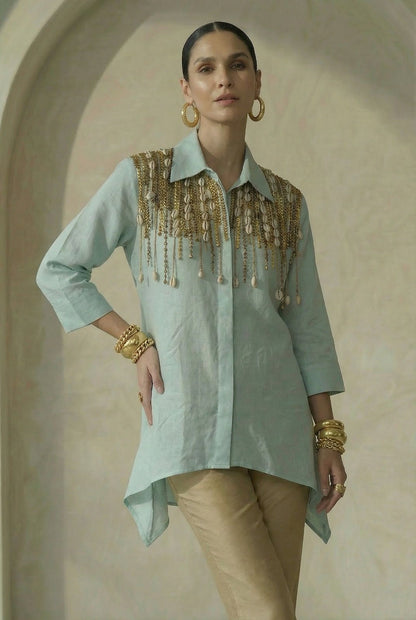 Keya Blue Embroidered Shirt