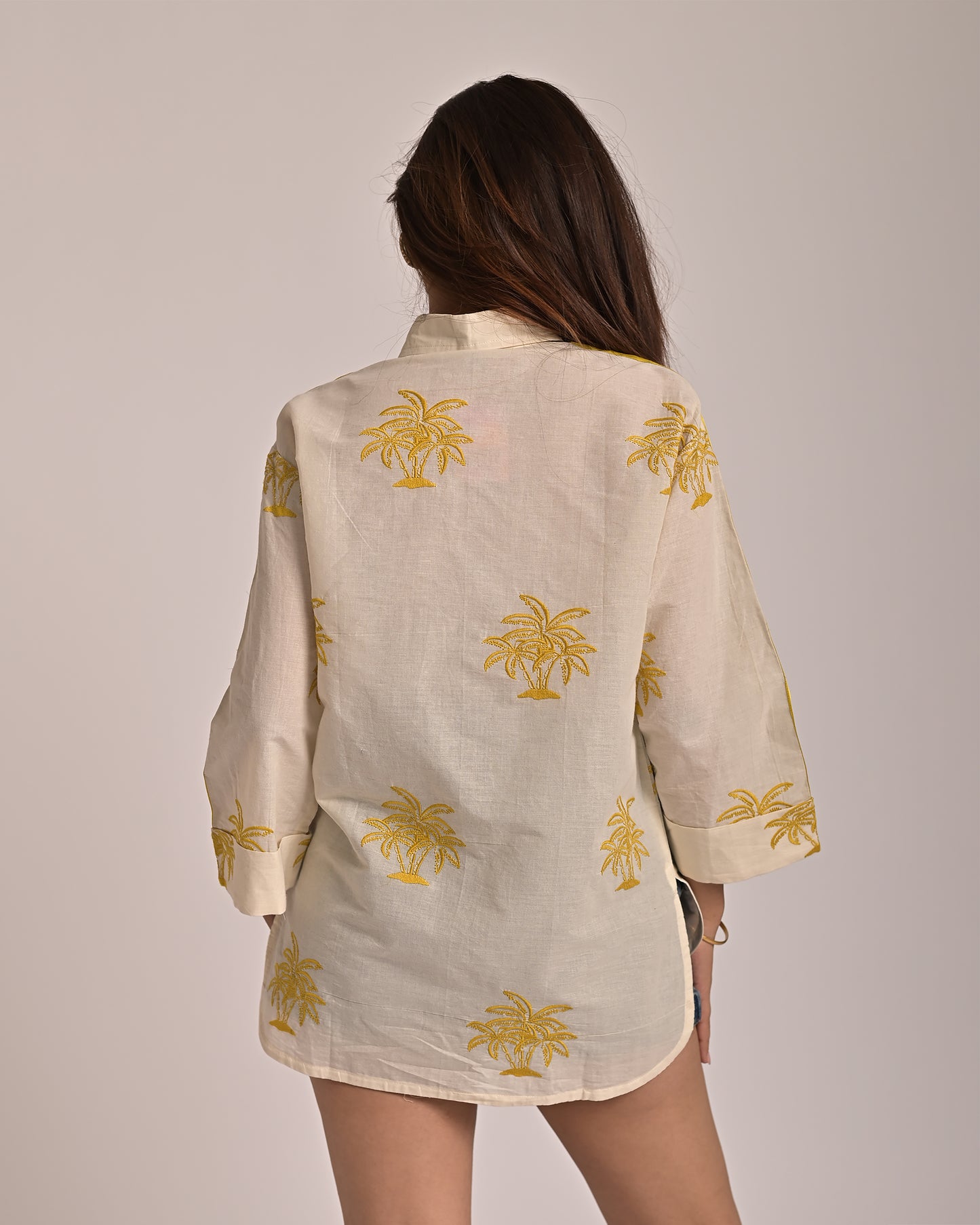 Palm Oversized Shirt - Yellow Embroidery