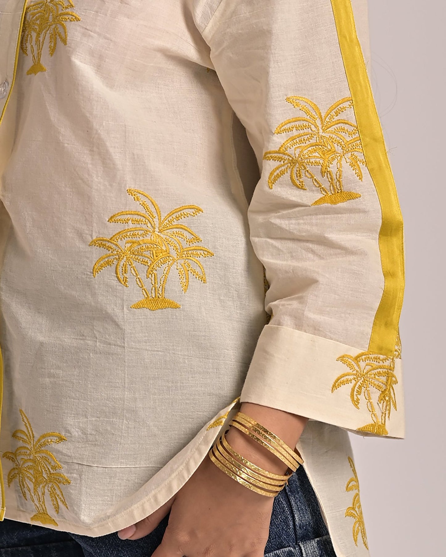 Palm Oversized Shirt - Yellow Embroidery