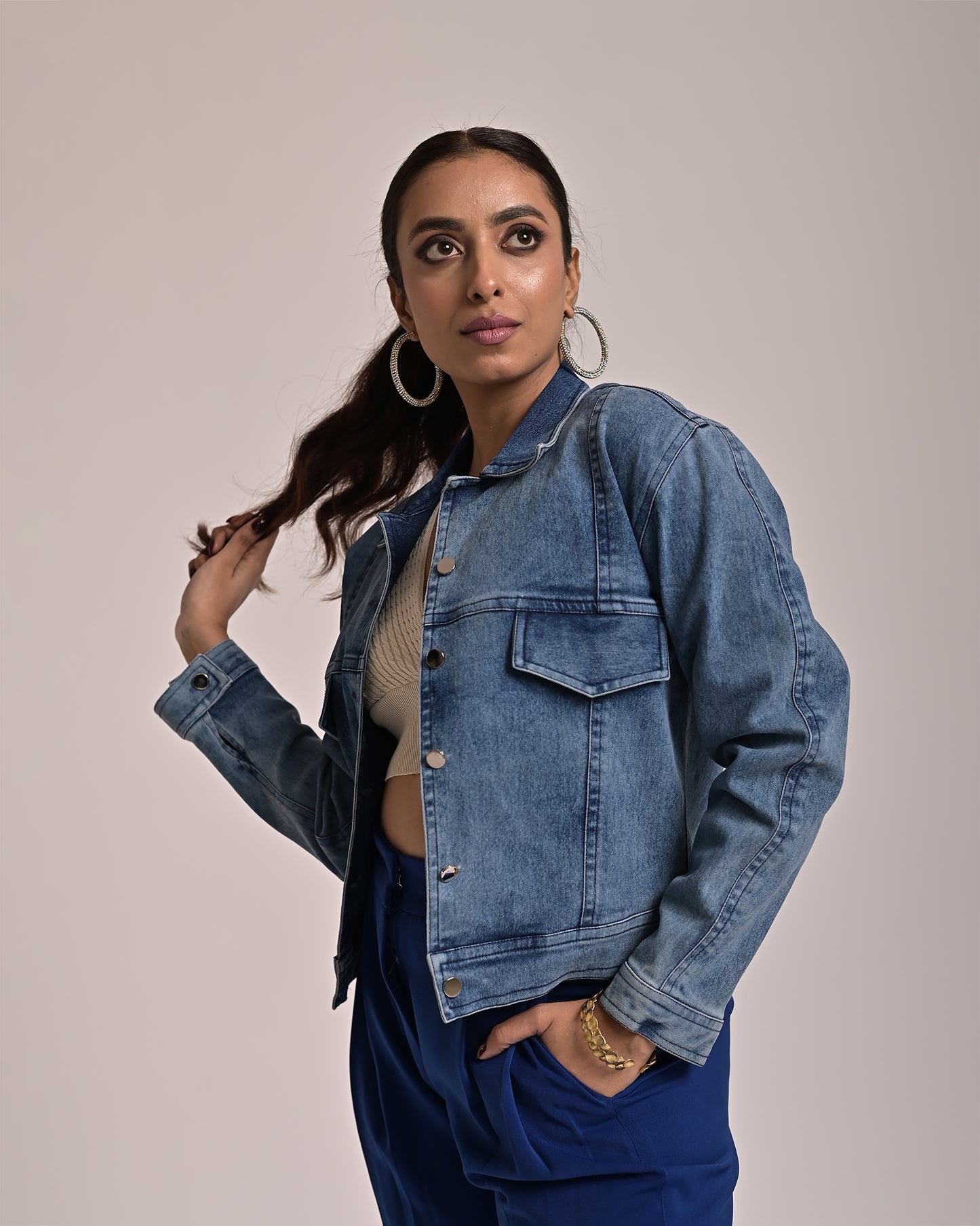 Denim Cross Embroidered Jacket