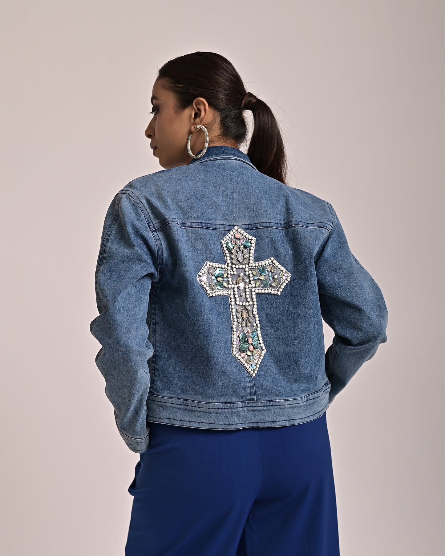 Denim Cross Embroidered Jacket