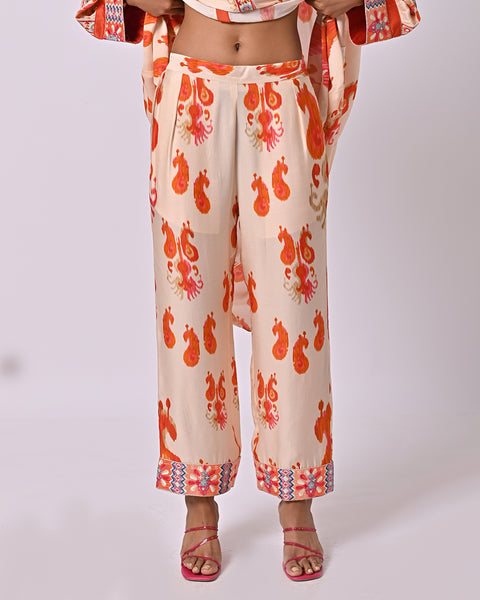 Peach Ikat Embroidered Pants