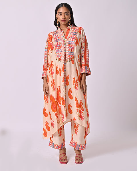 Peach Ikat Embroidered Pants