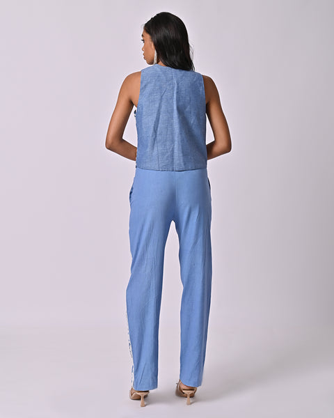 Remi Embroidered Blue Waistcoat