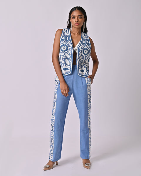 Remi Embroidered Blue Waistcoat