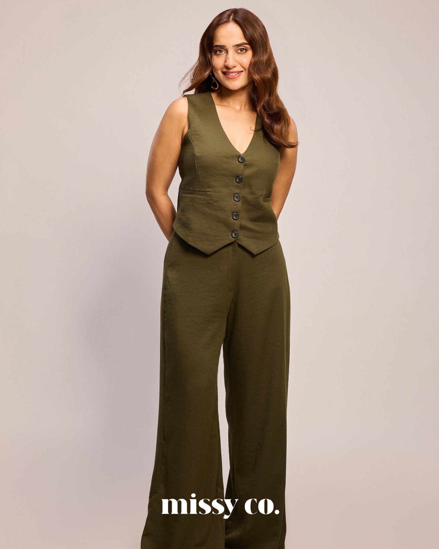 Kusha in Abby Olive Green Formal Pant