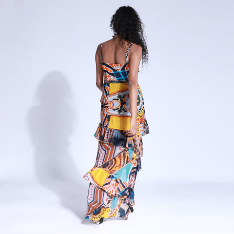 Maxi Dress with Ruffles - Moroccan Print