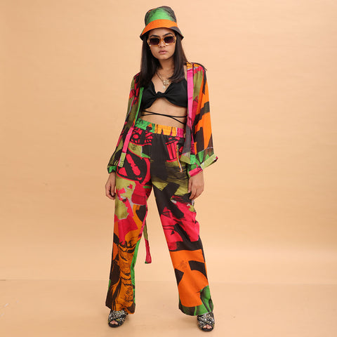 Pink Green Collage Pant - Abstract Print