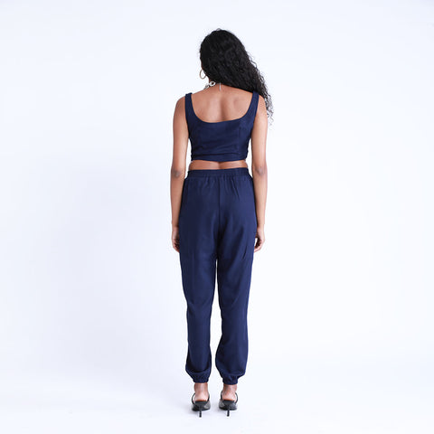 Navy Blue Maddy Ruched Sleeveless Crop Top